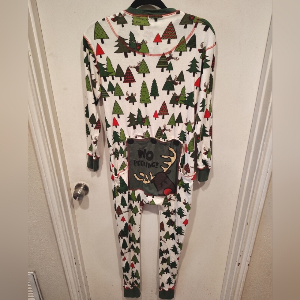 Lazy One No Peeking Graphic Print Christmas One Pc Pajamas Long Johns Adult Sz S